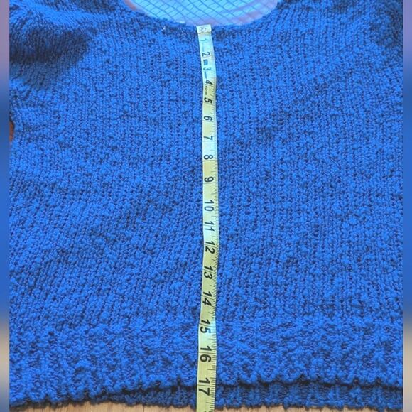 Clovelly 80s Vtg Blue Chunky V-Neck Sweater Tee Shoulder Pads Size Medium - Picture 4 of 9